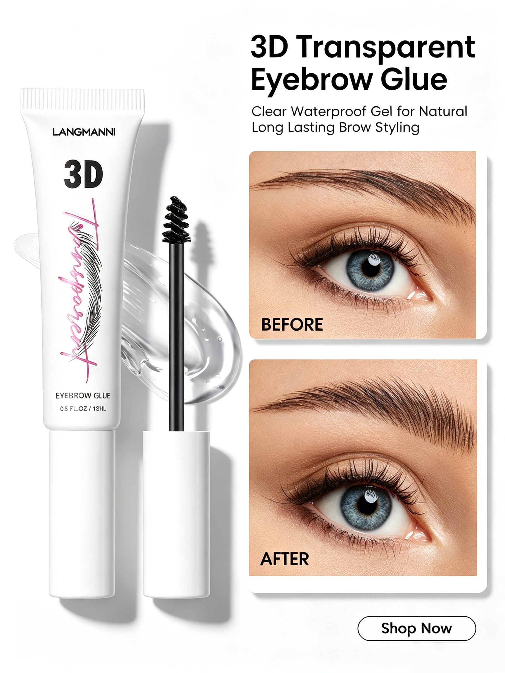 LANGMANNI 3D Transparent Eyebrow Gel for Long-Lasting Brow Styling