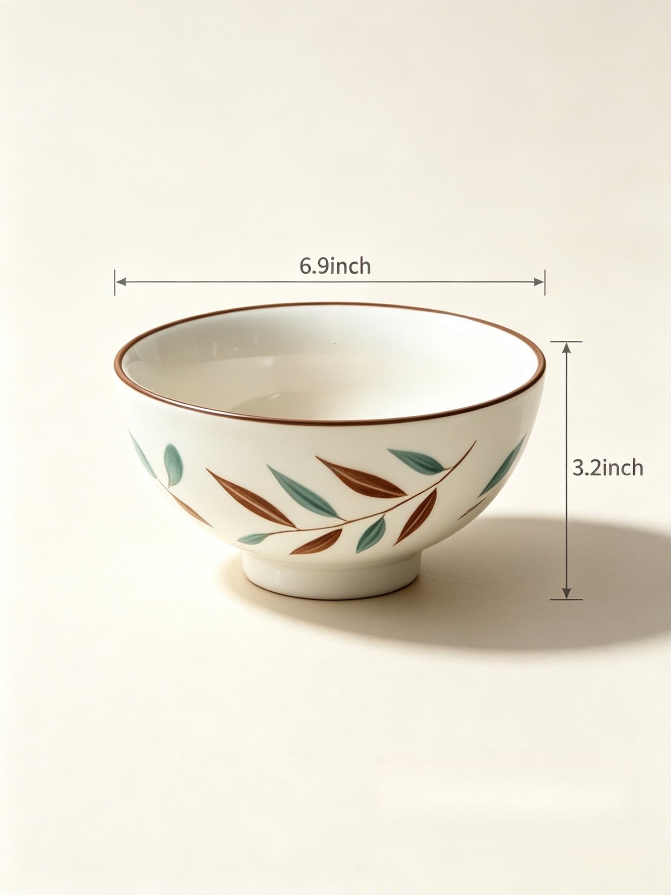 4-Piece 6.9 Inch Round Leaf Pattern Ceramic Bowls