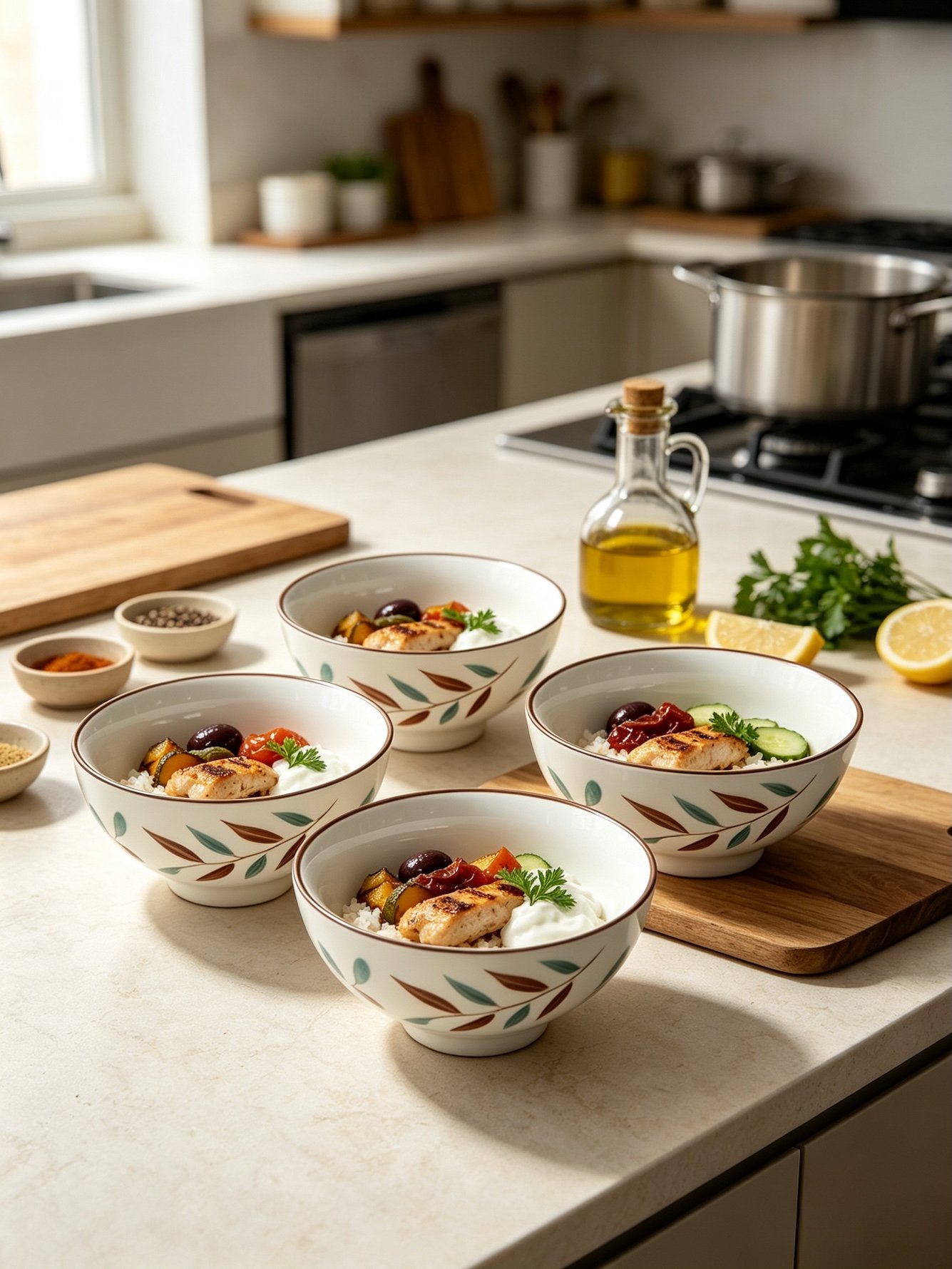 4-Piece 6.9 Inch Round Leaf Pattern Ceramic Bowls