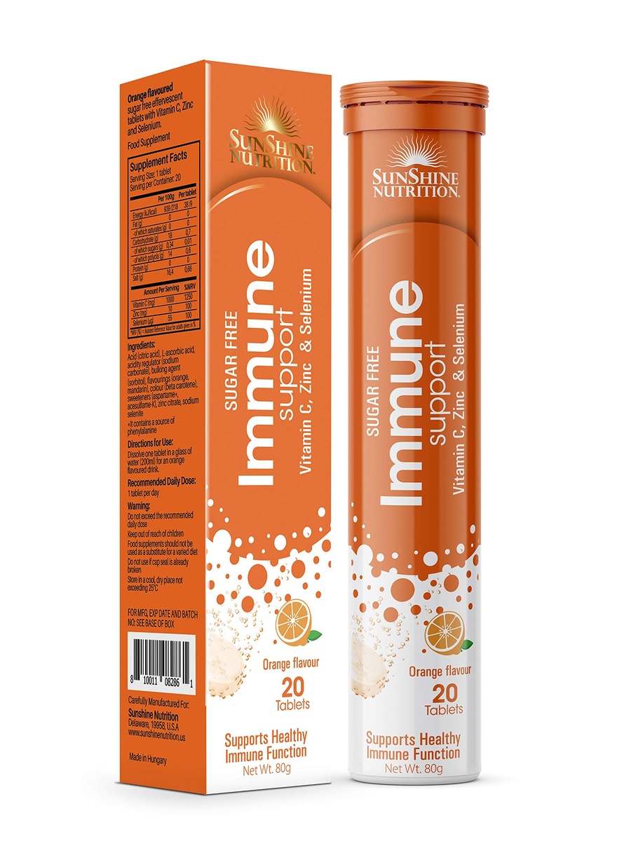 Sugar-Free Immune Support Vitamin C, Zinc and Selenium Effervescent / Orange Flavor / 20 Tablets