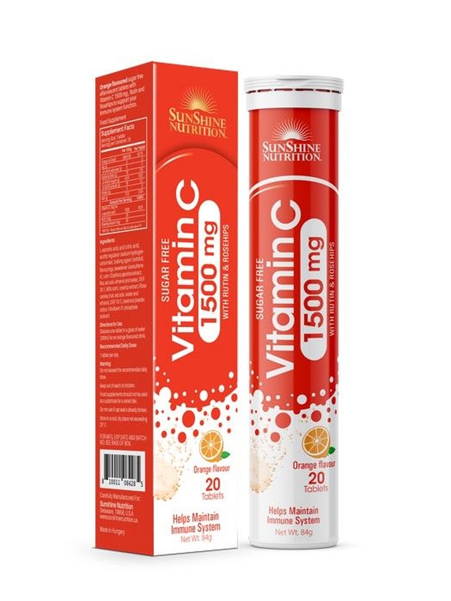 Sugar Free Vitamin C 1500mg Effervescent / Orange Flavor / 20 Tablets