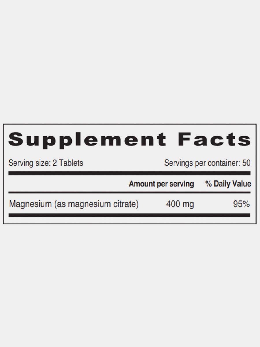 High Potency Magnesium Citrate 400MG / 100 Tablets