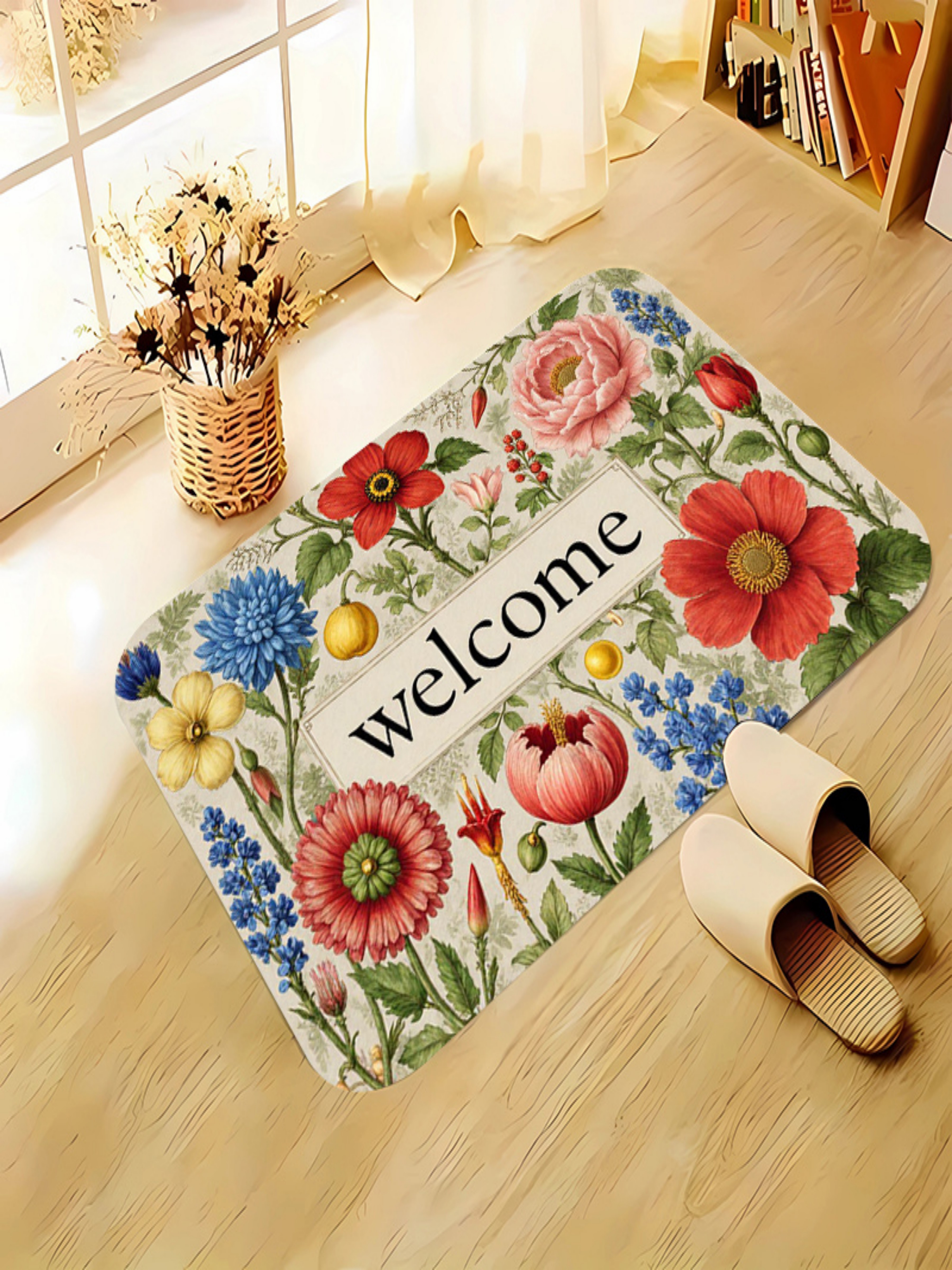 حصيرة حمام مانعة للانزلاق للترحيب بنمط زهور، 40*60 سم