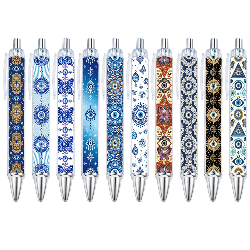 Evil Eye and Hamsa Hand Patterned Ballpoint Pens - Set of 10
