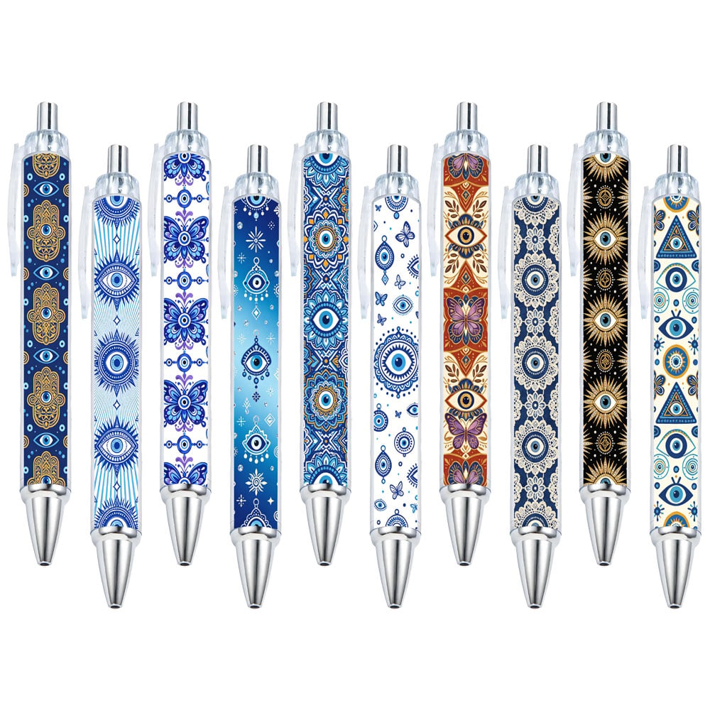 Evil Eye and Hamsa Hand Patterned Ballpoint Pens - Set of 10