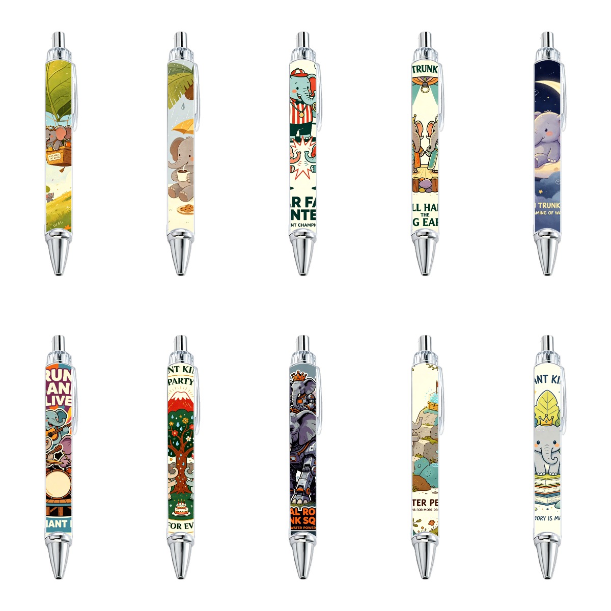 Elephant Theme Gel Pens - 10-Pack