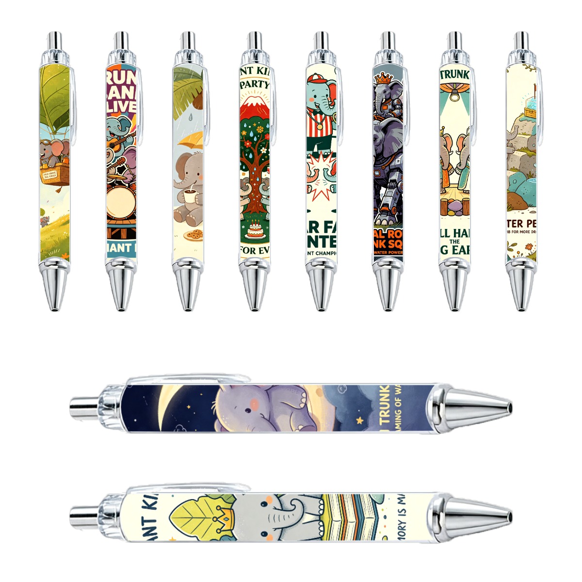 Elephant Theme Gel Pens - 10-Pack