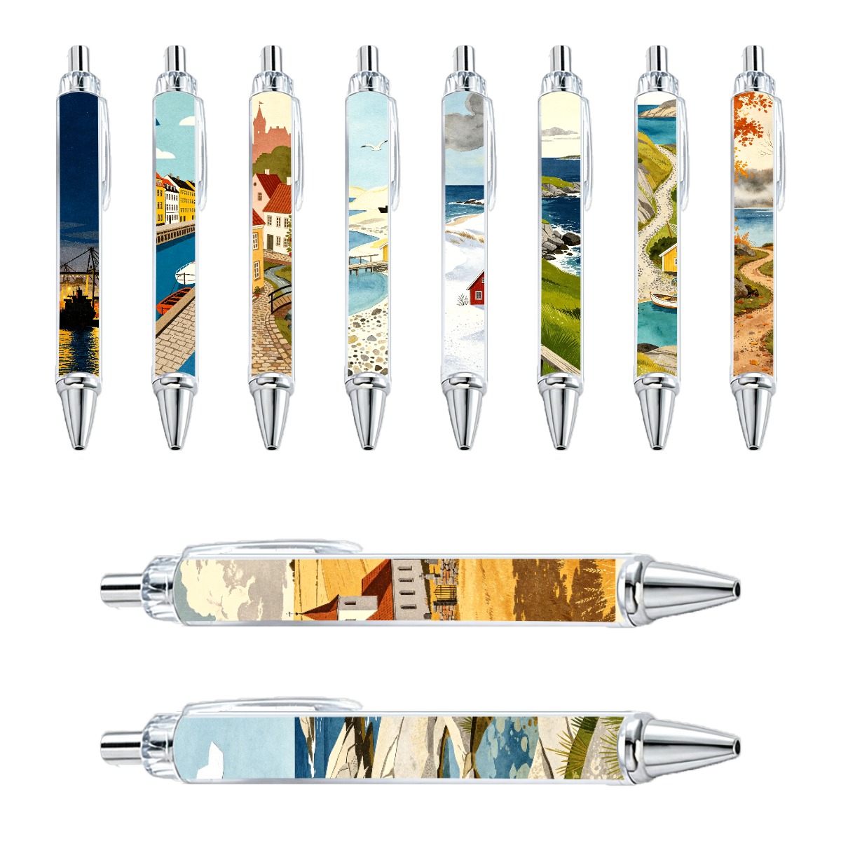 Danish Nature Scenery Series Push-Button Pens