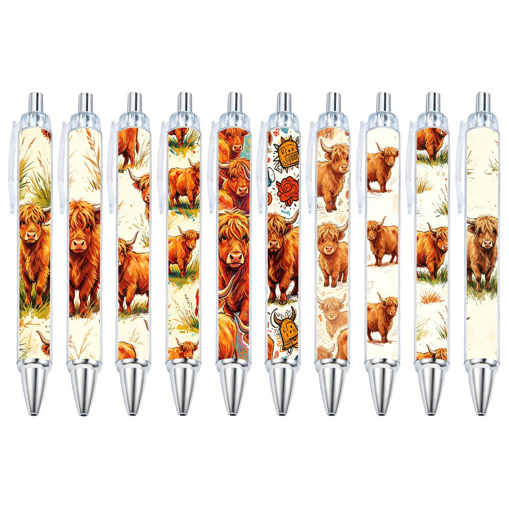 Random Patterned Prairie Highland Cow Ballpoint Pens