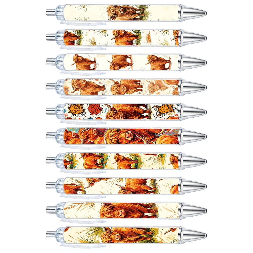 Random Patterned Prairie Highland Cow Ballpoint Pens