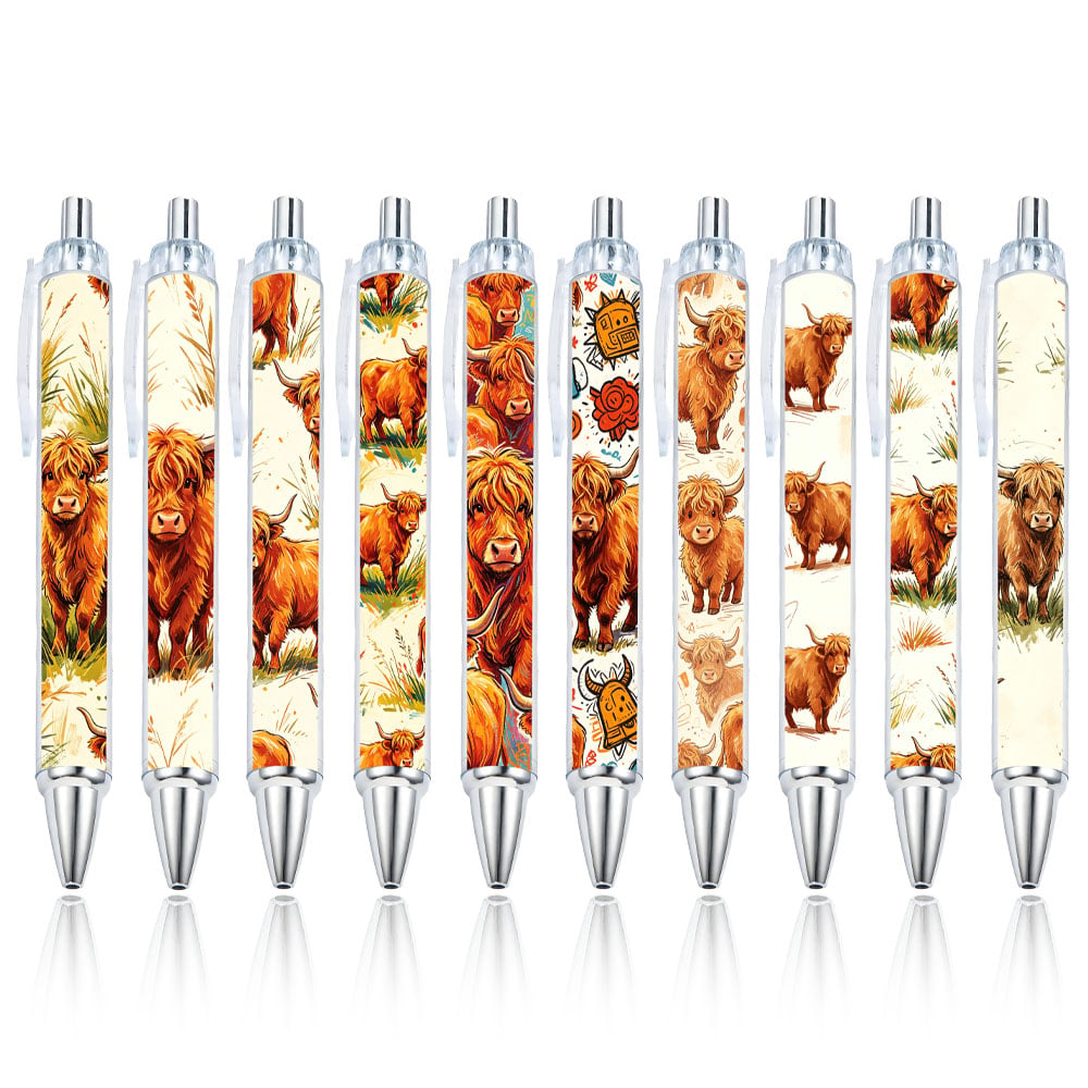 Random Patterned Prairie Highland Cow Ballpoint Pens