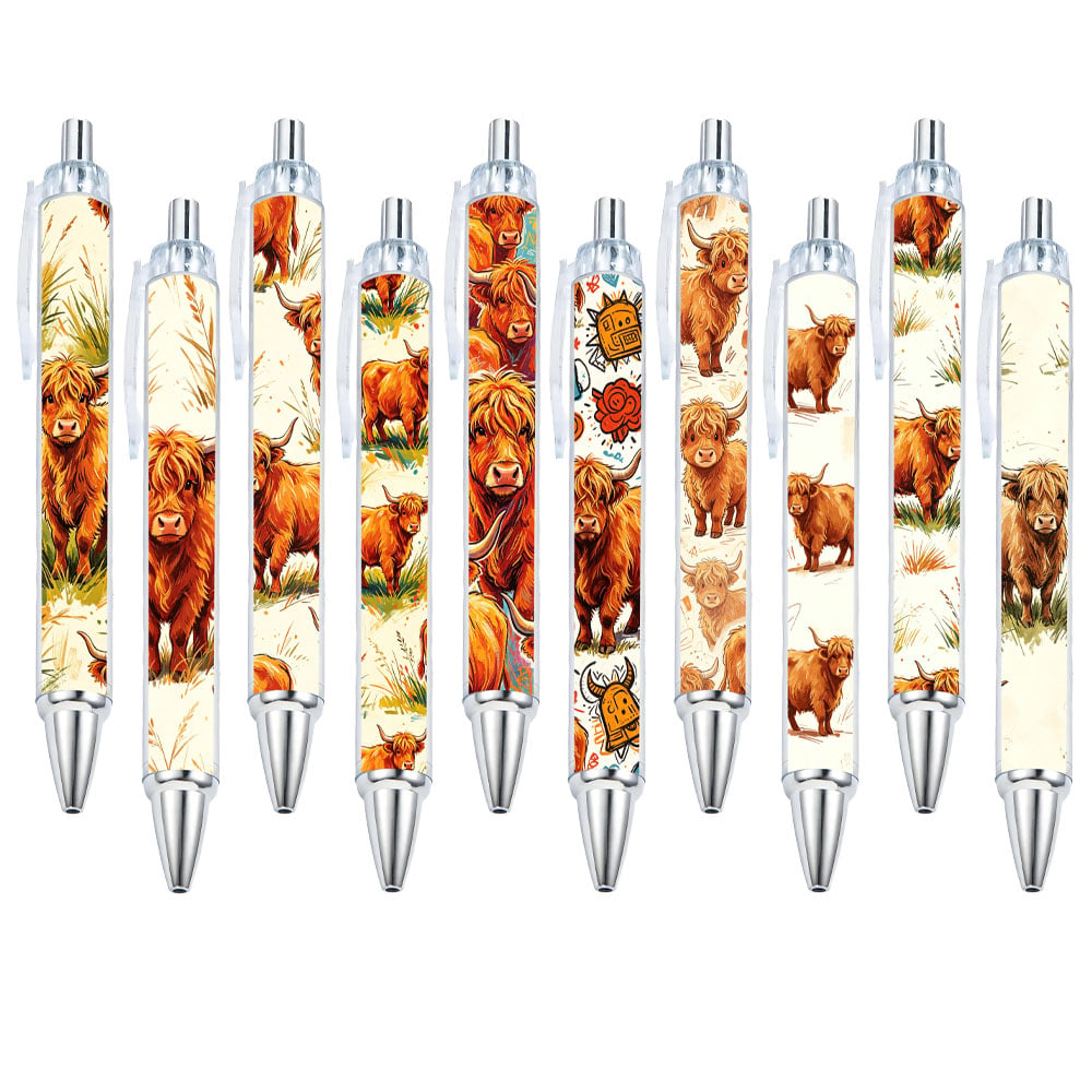 Random Patterned Prairie Highland Cow Ballpoint Pens