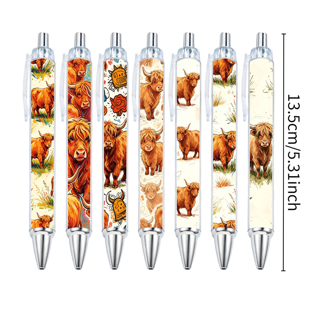 Random Patterned Prairie Highland Cow Ballpoint Pens