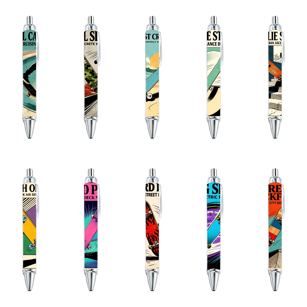 10pcs Skateboard Theme Pens