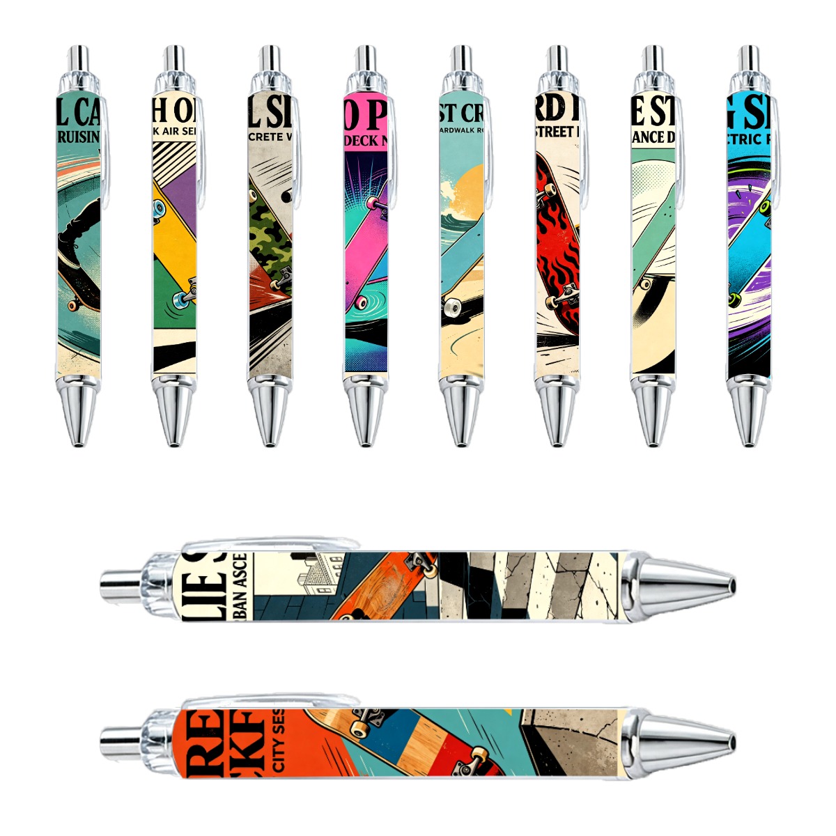 10pcs Skateboard Theme Pens