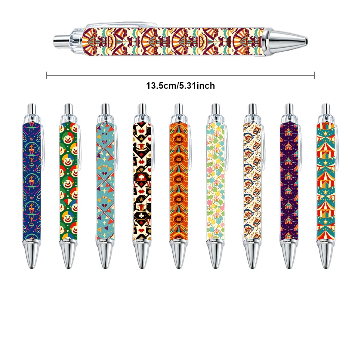 10pcs Circus Theme Neutral Push-button Writing Pens