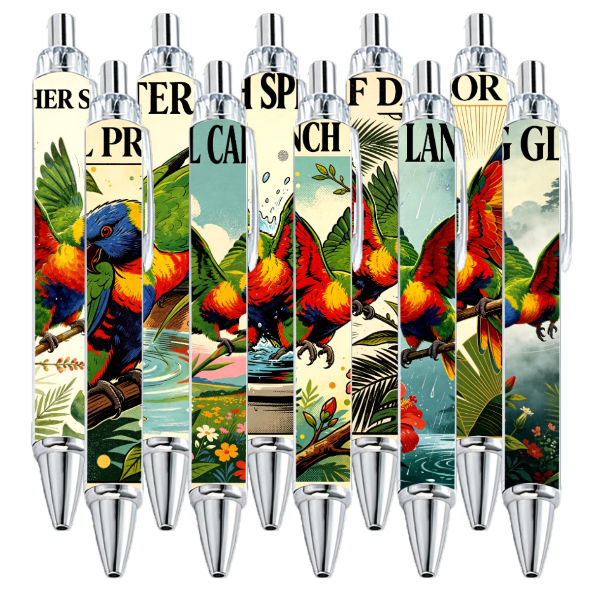 Colorful Parrot Rainforest Gel Pens 10-Pack