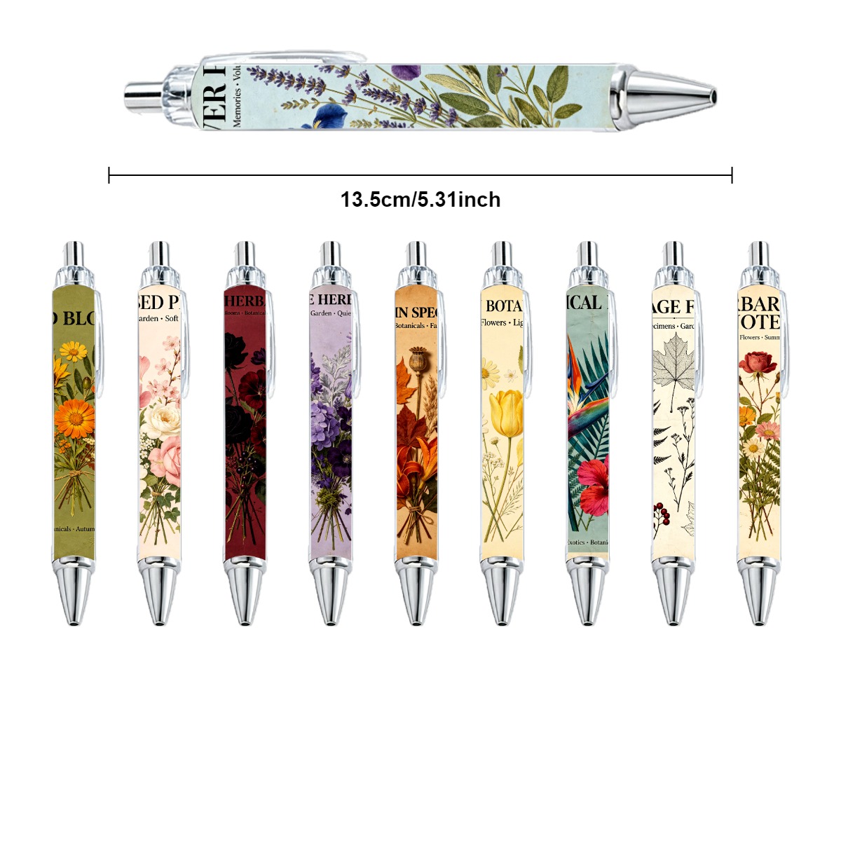 10-Piece Botanical Floral Pen Set
