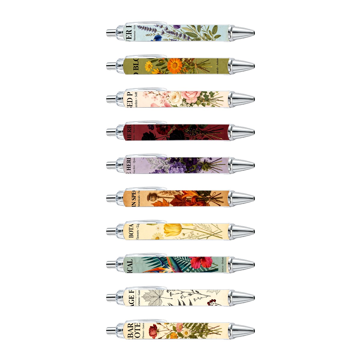 10-Piece Botanical Floral Pen Set