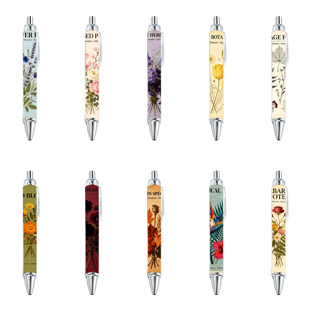 10-Piece Botanical Floral Pen Set