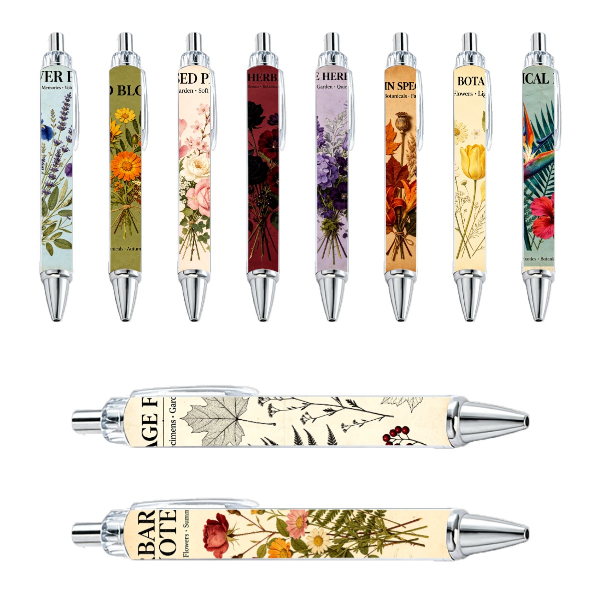 10-Piece Botanical Floral Pen Set