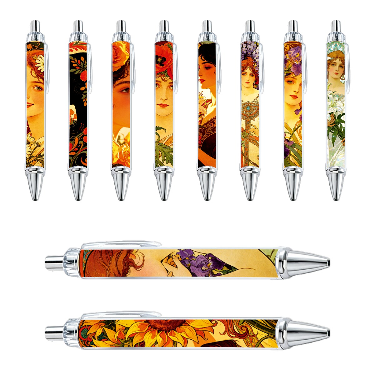 Art Nouveau Floral Portrait Gel Pen Set