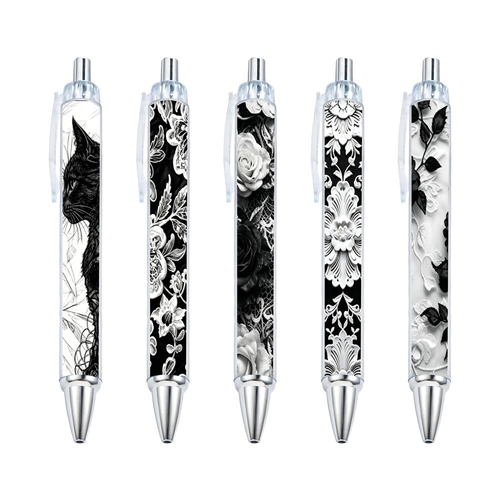 Black and White Floral Ballpoint Pens