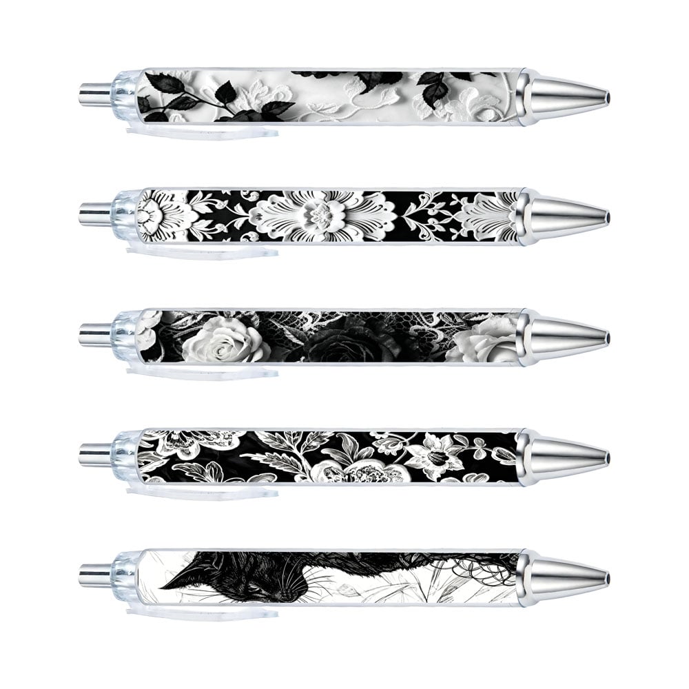 Black and White Floral Ballpoint Pens