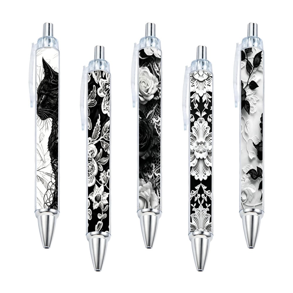 Black and White Floral Ballpoint Pens