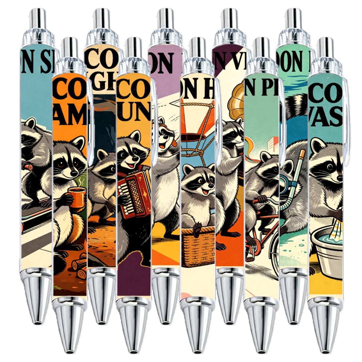 10-Pack Raccoon Gel Pens - Black Ink
