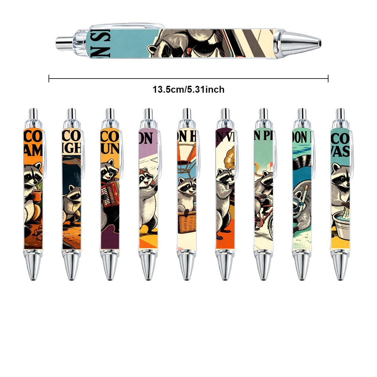 10-Pack Raccoon Gel Pens - Black Ink