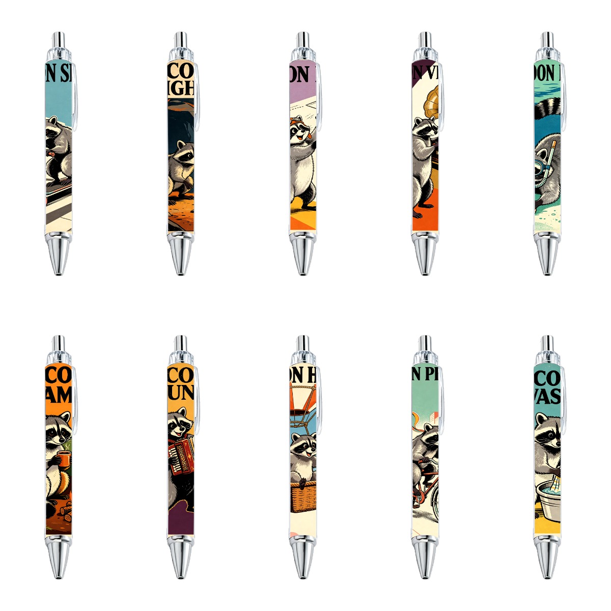 10-Pack Raccoon Gel Pens - Black Ink