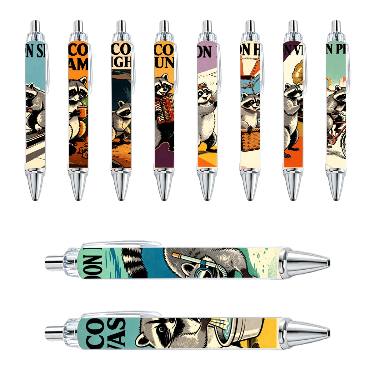 10-Pack Raccoon Gel Pens - Black Ink