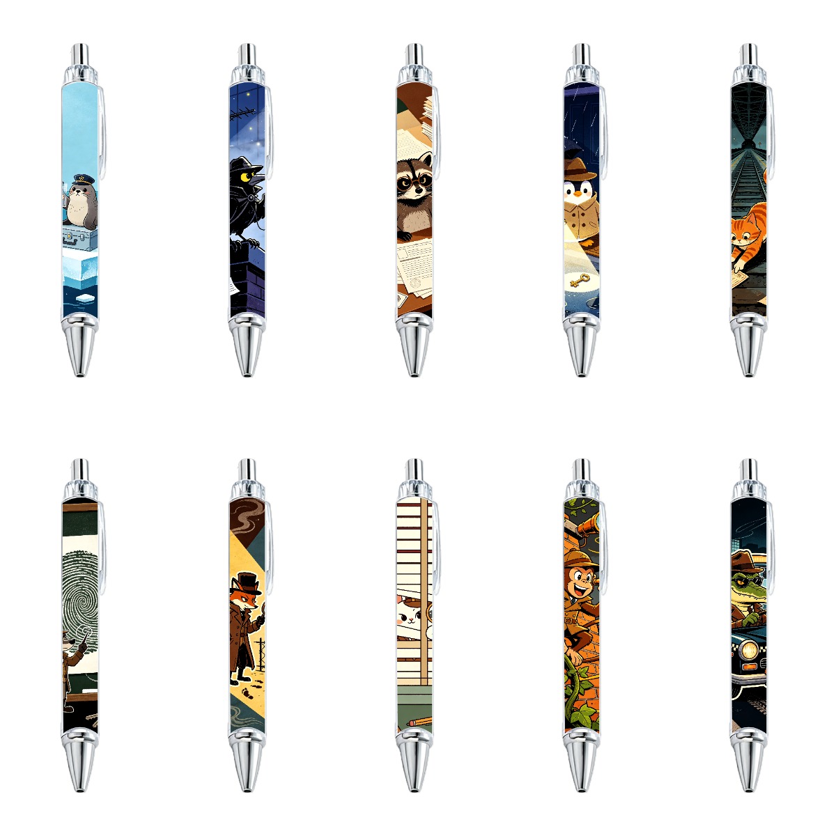 10-Pack Detective Animal Neutral Pens