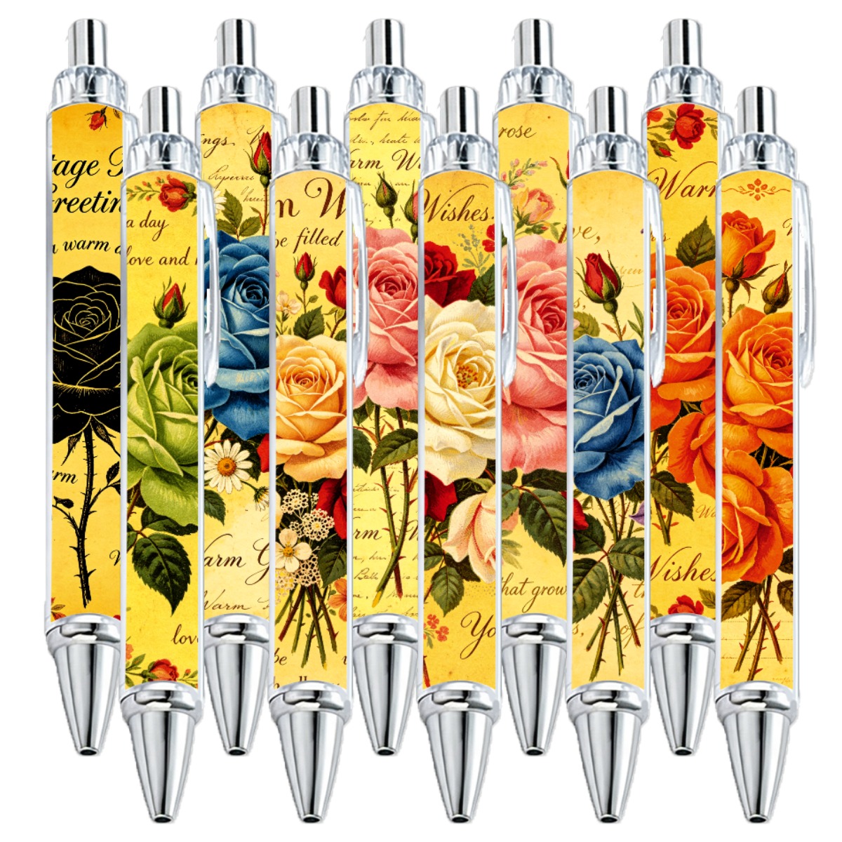 Rose and Letter Multi-Color Gel Pens