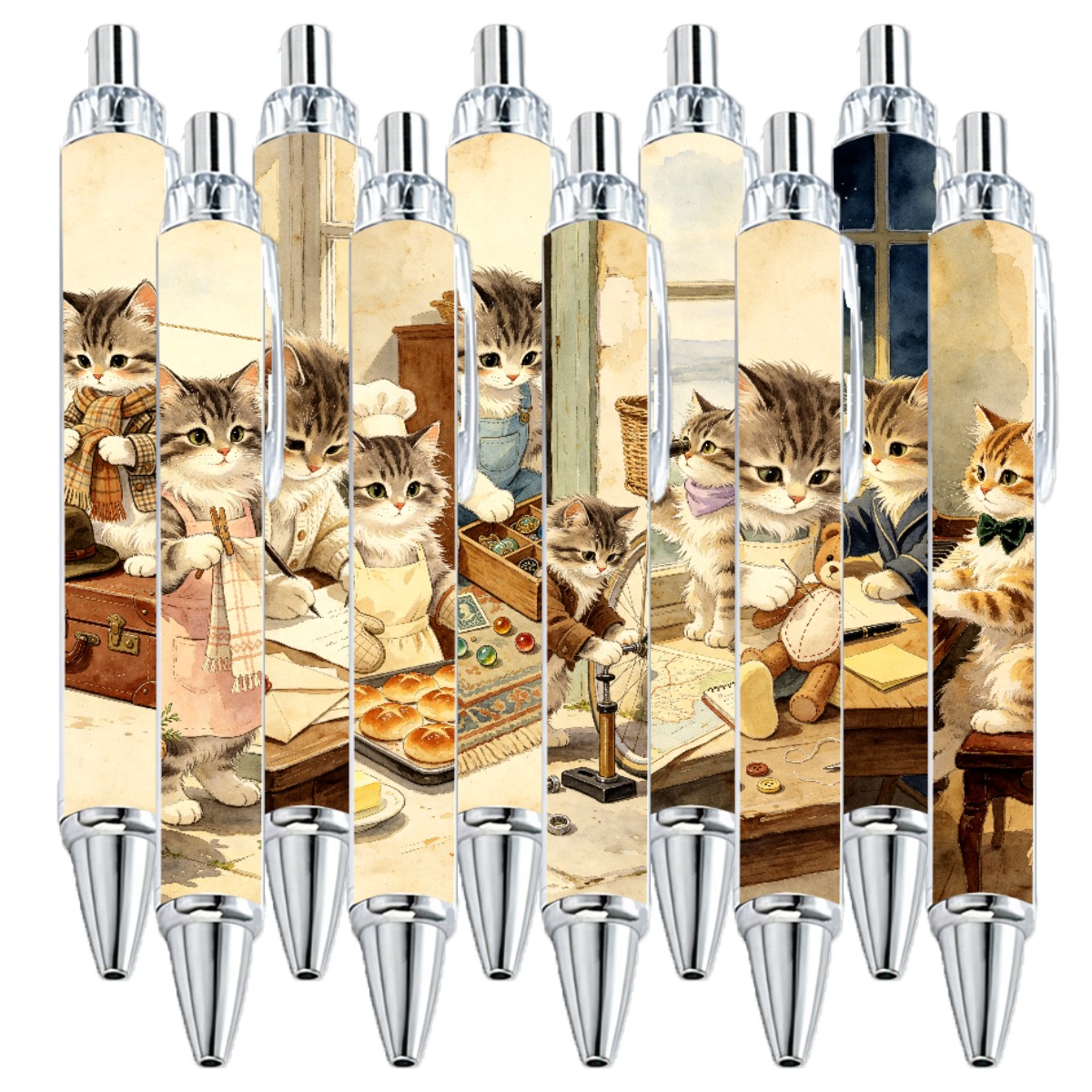 10pcs Cat Themed Push Type Writing Pens