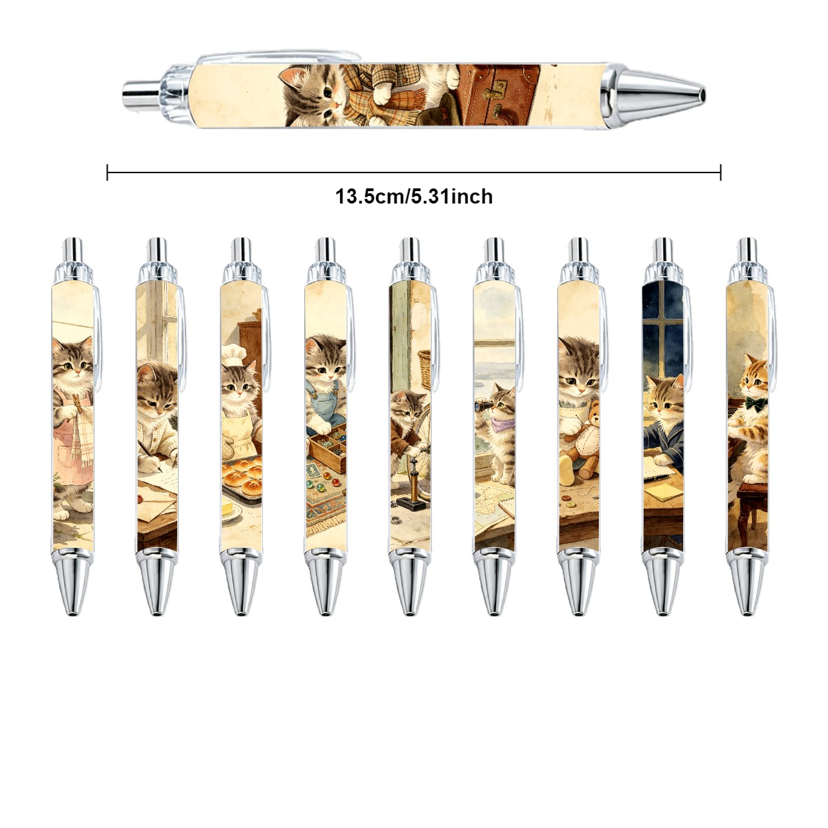 10pcs Cat Themed Push Type Writing Pens