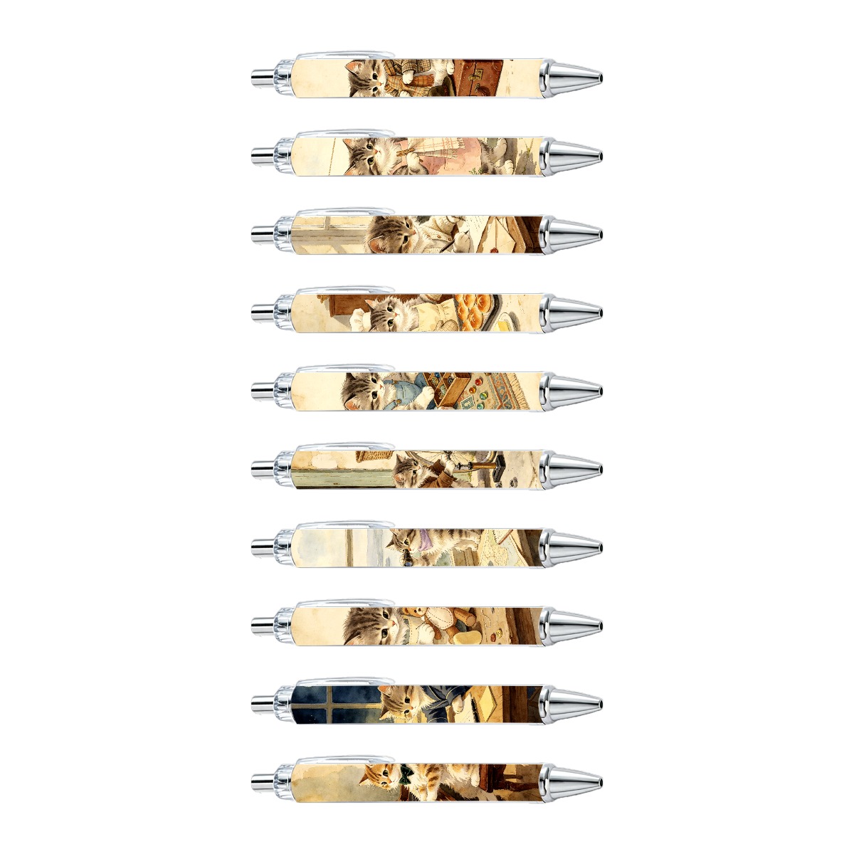 10pcs Cat Themed Push Type Writing Pens