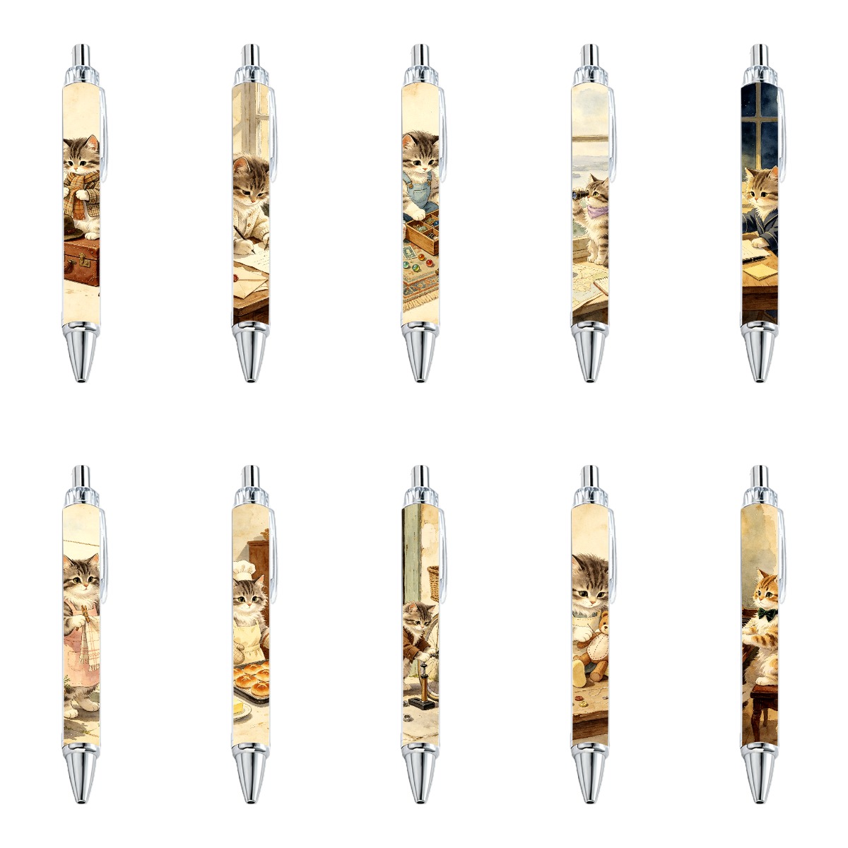 10pcs Cat Themed Push Type Writing Pens