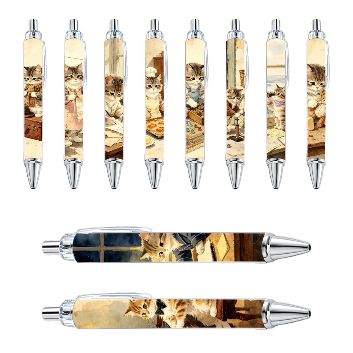 10pcs Cat Themed Push Type Writing Pens