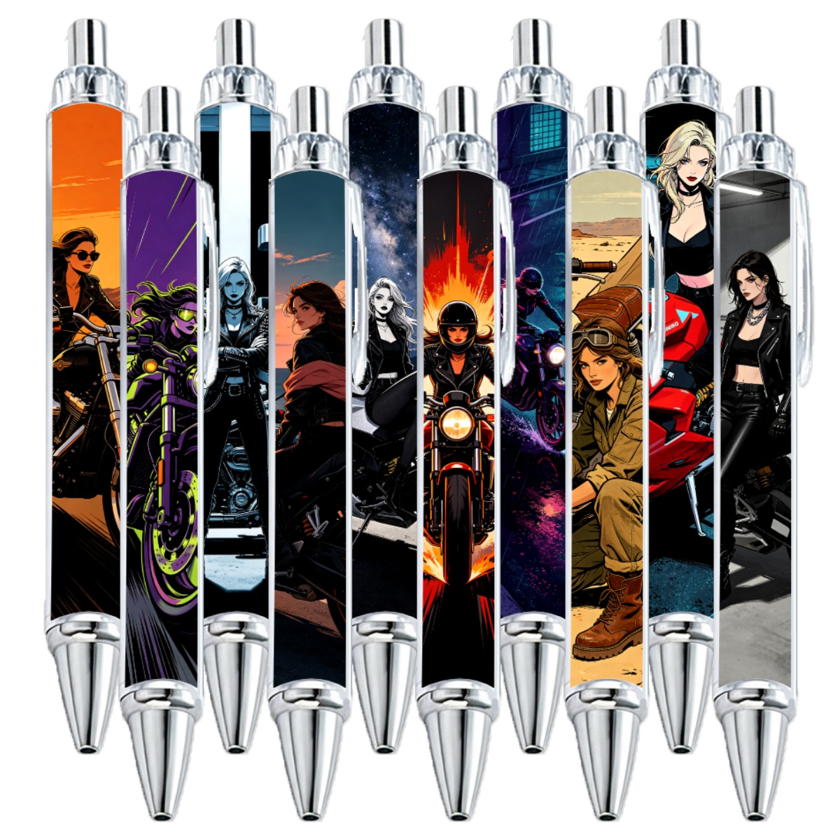 10 PCS Motorcycle Girl Theme Pens