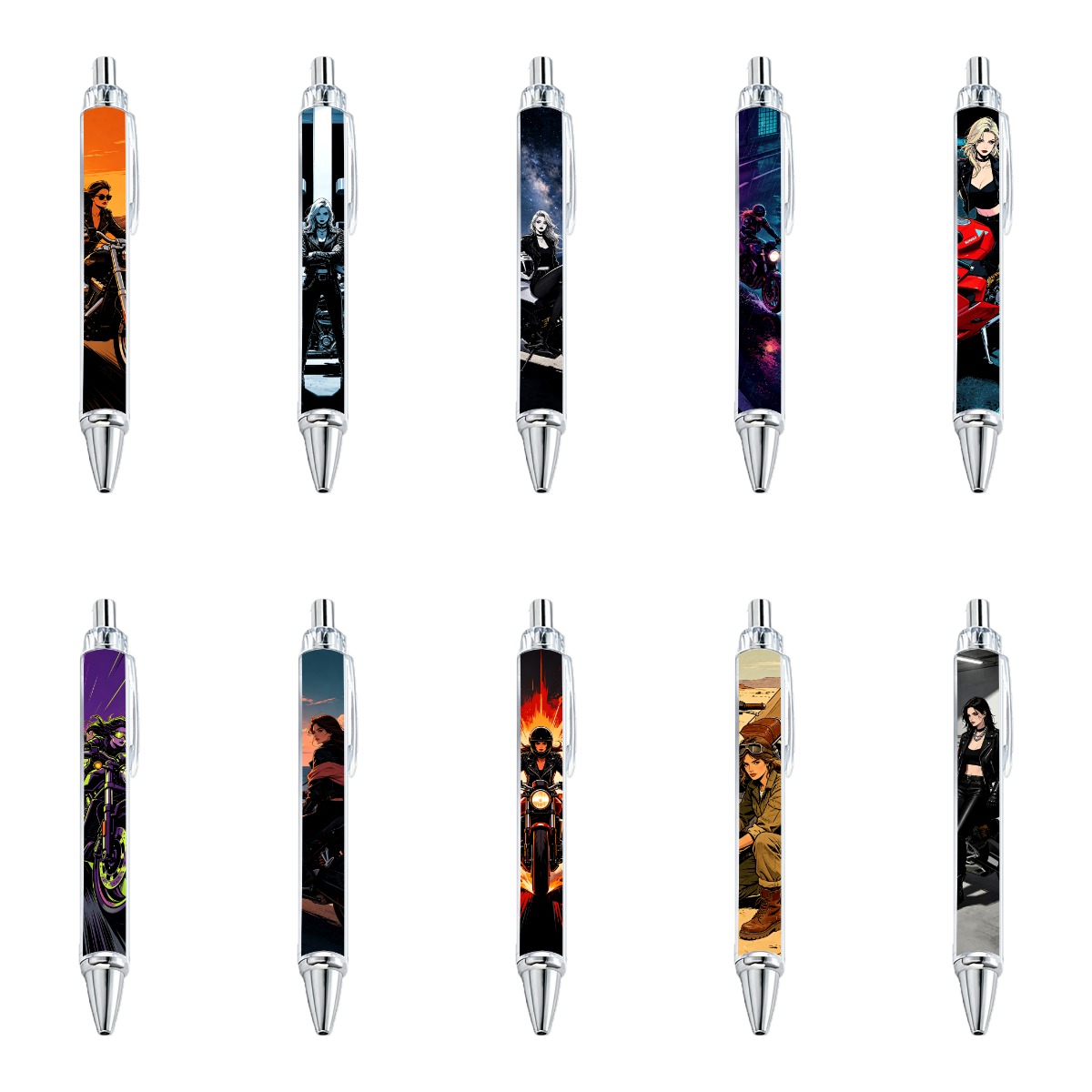 10 PCS Motorcycle Girl Theme Pens