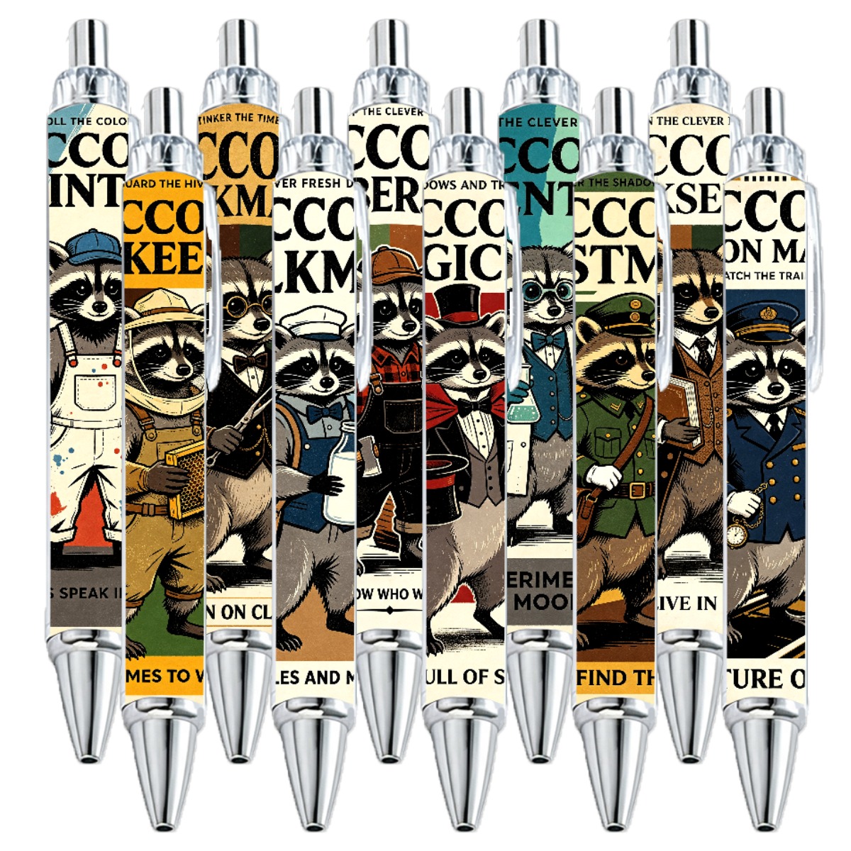 Raccoon Detective Theme Retractable Gel Pens - 10-Pack