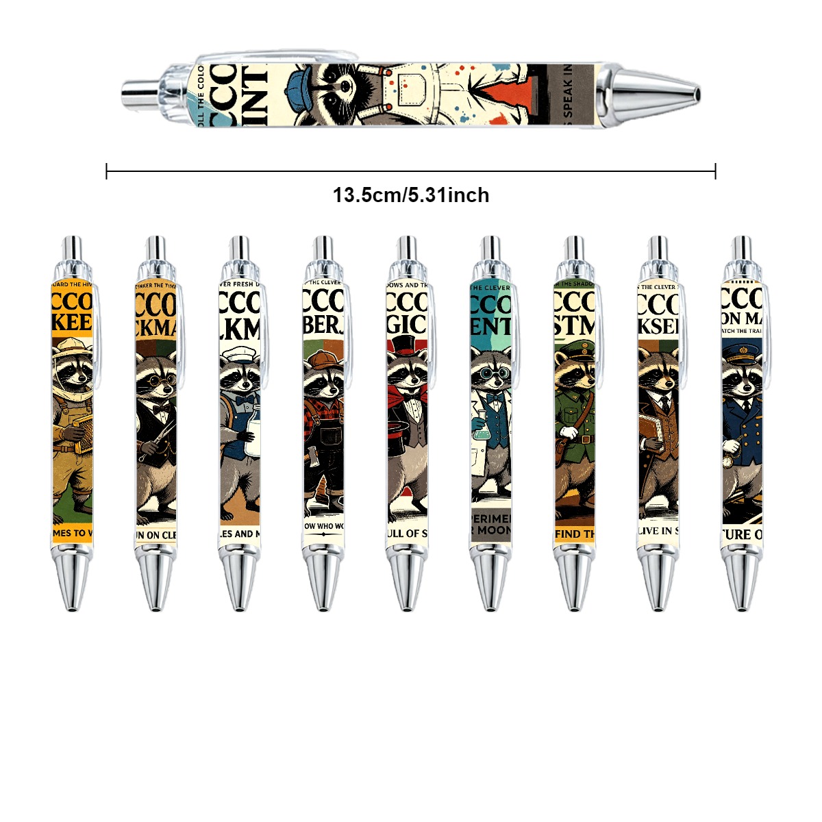 Raccoon Detective Theme Retractable Gel Pens - 10-Pack