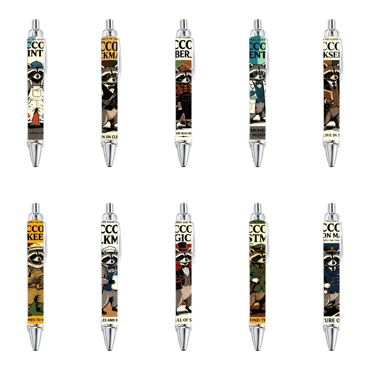 Raccoon Detective Theme Retractable Gel Pens - 10-Pack