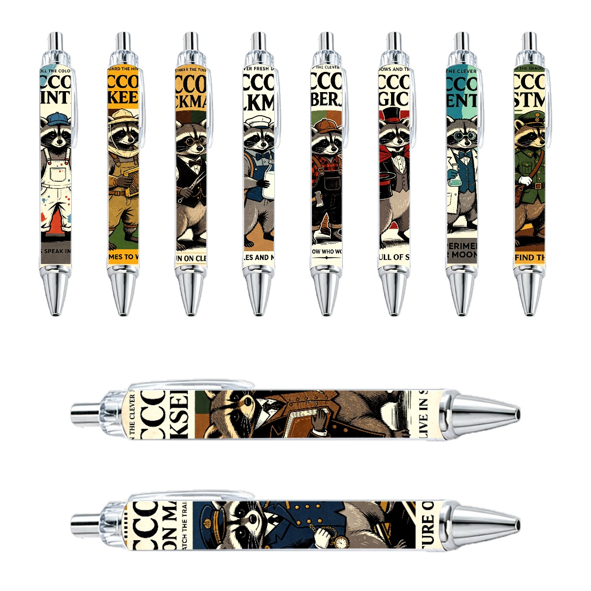 Raccoon Detective Theme Retractable Gel Pens - 10-Pack