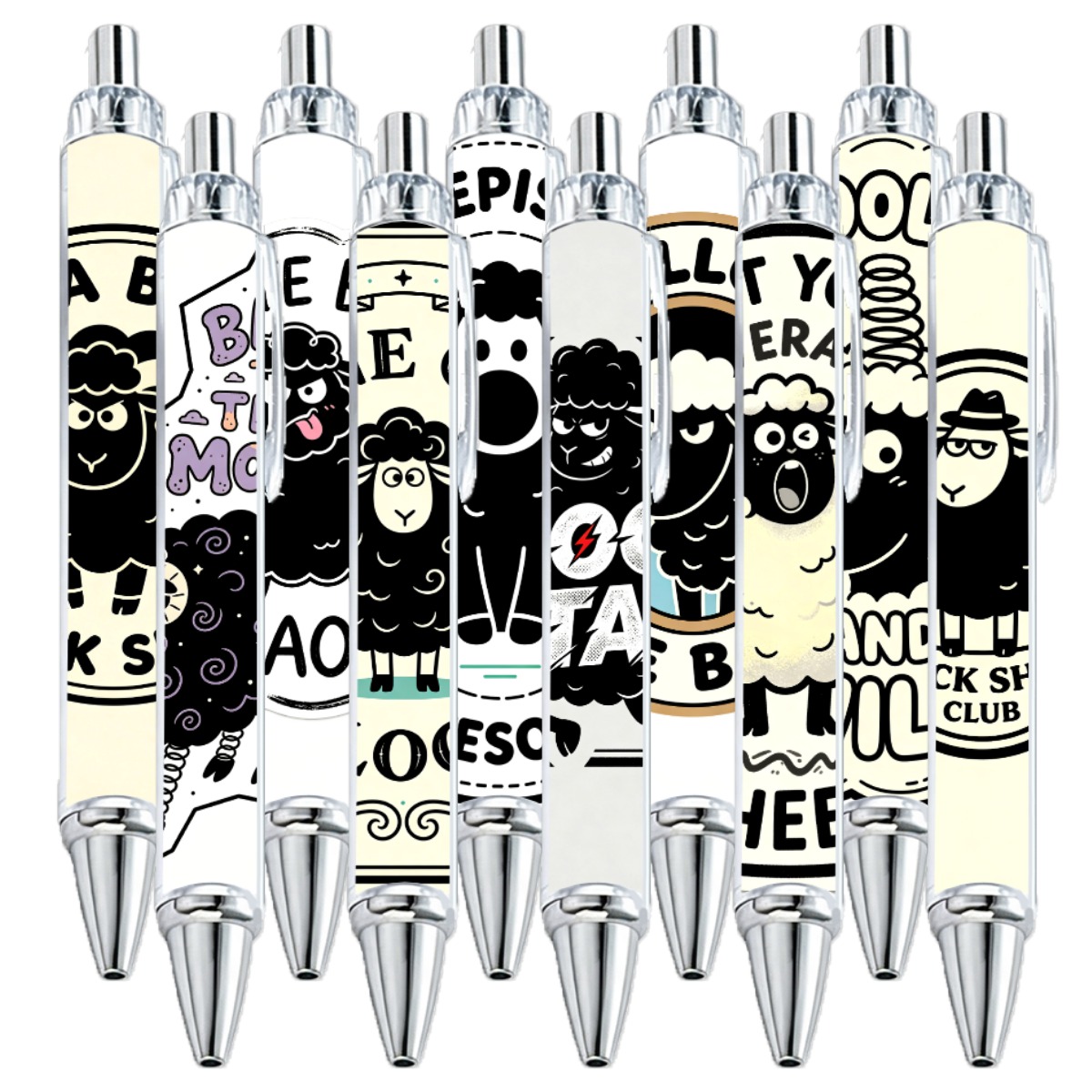 Black Sheep Cartoon Gel Pens - 10-Pack