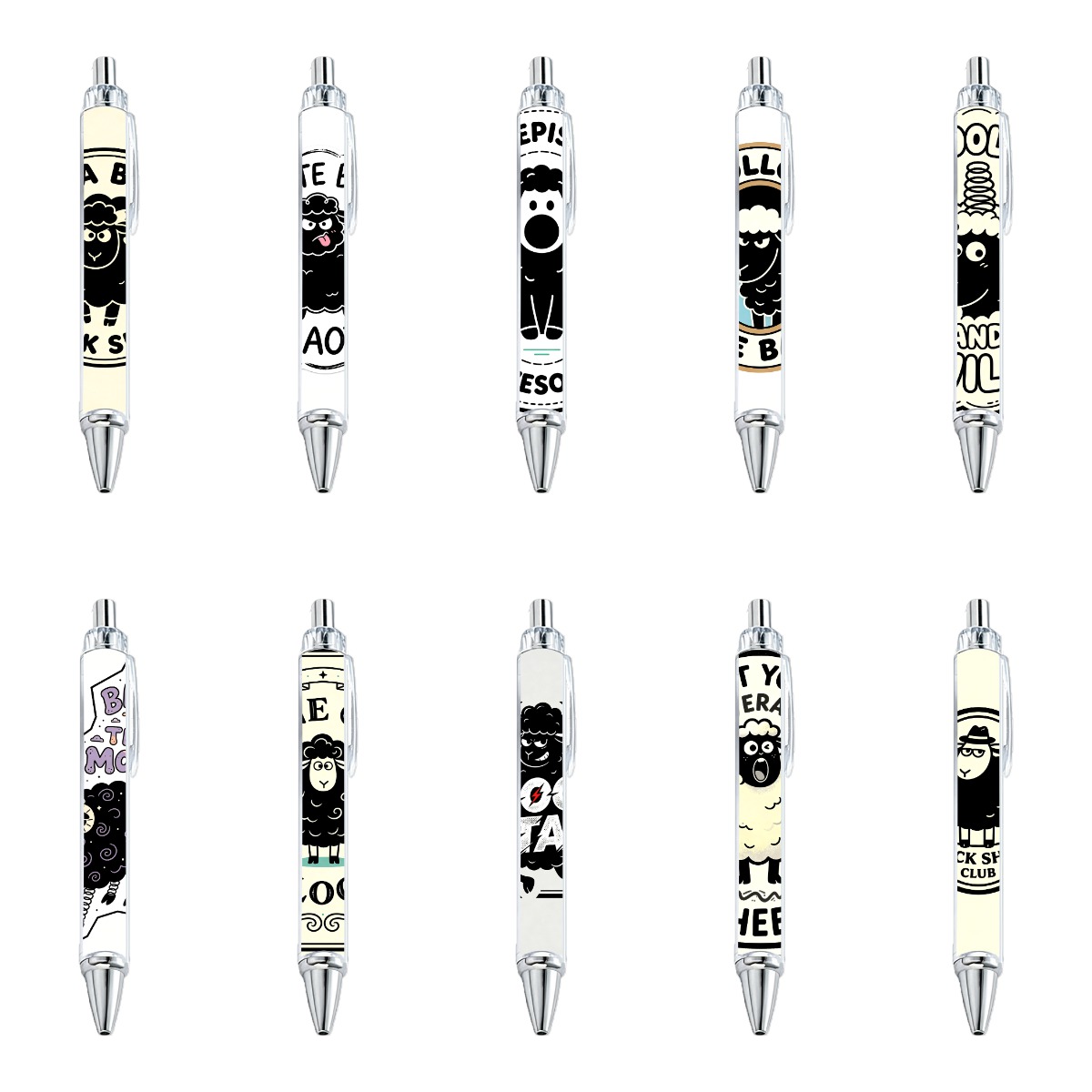 Black Sheep Cartoon Gel Pens - 10-Pack