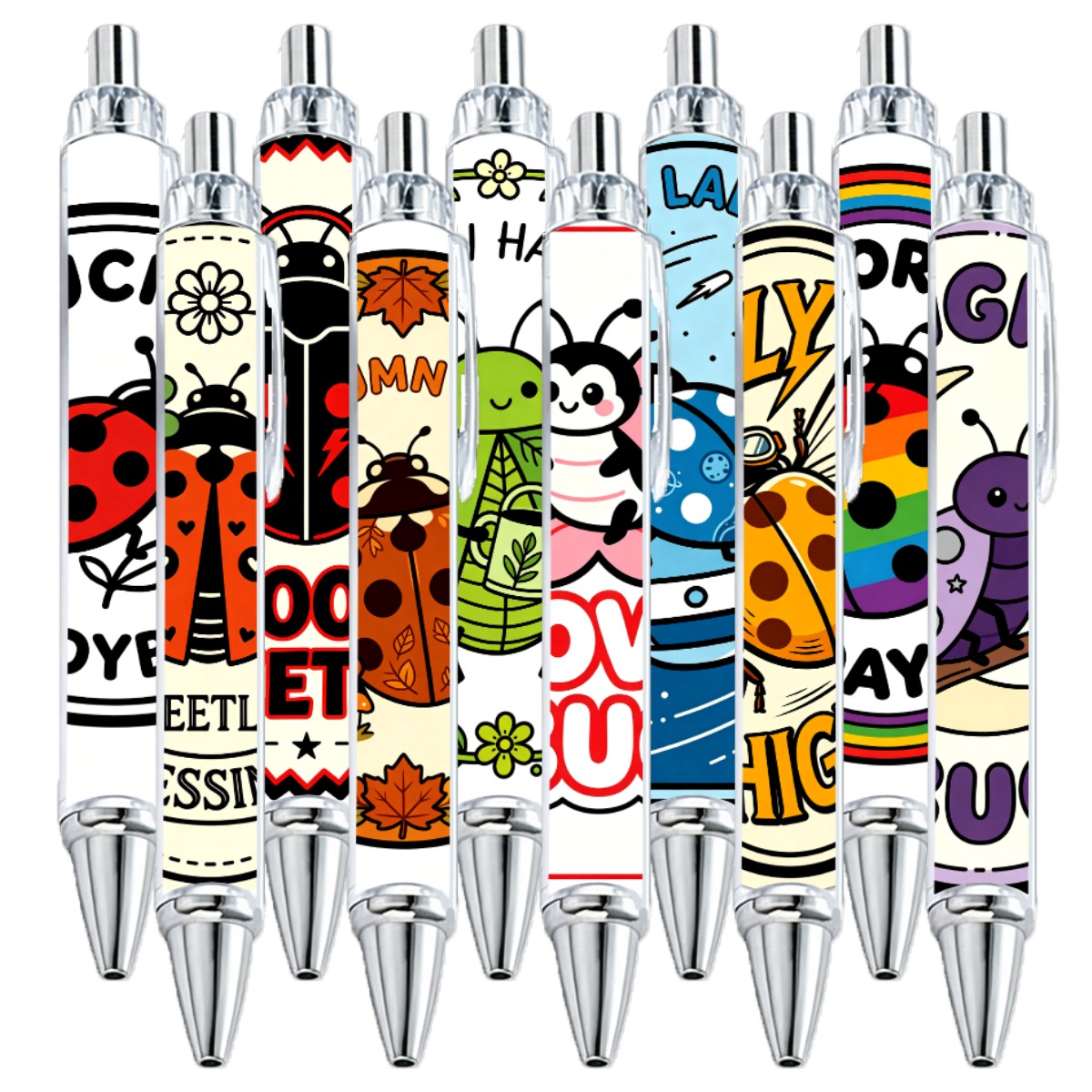 Assorted Ladybug Design Gel Pens - 10-Pack