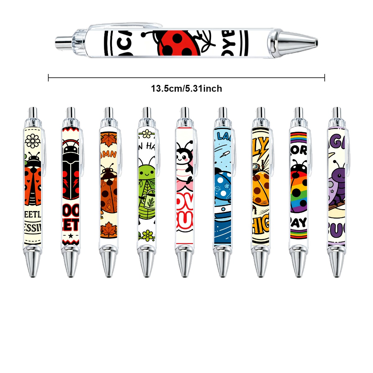 Assorted Ladybug Design Gel Pens - 10-Pack